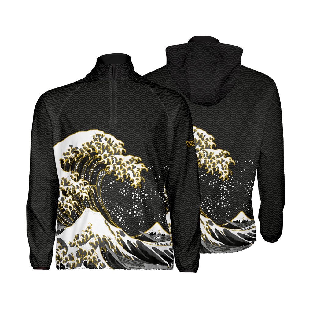 Hokusai Wave Black Gold Windbreaker
