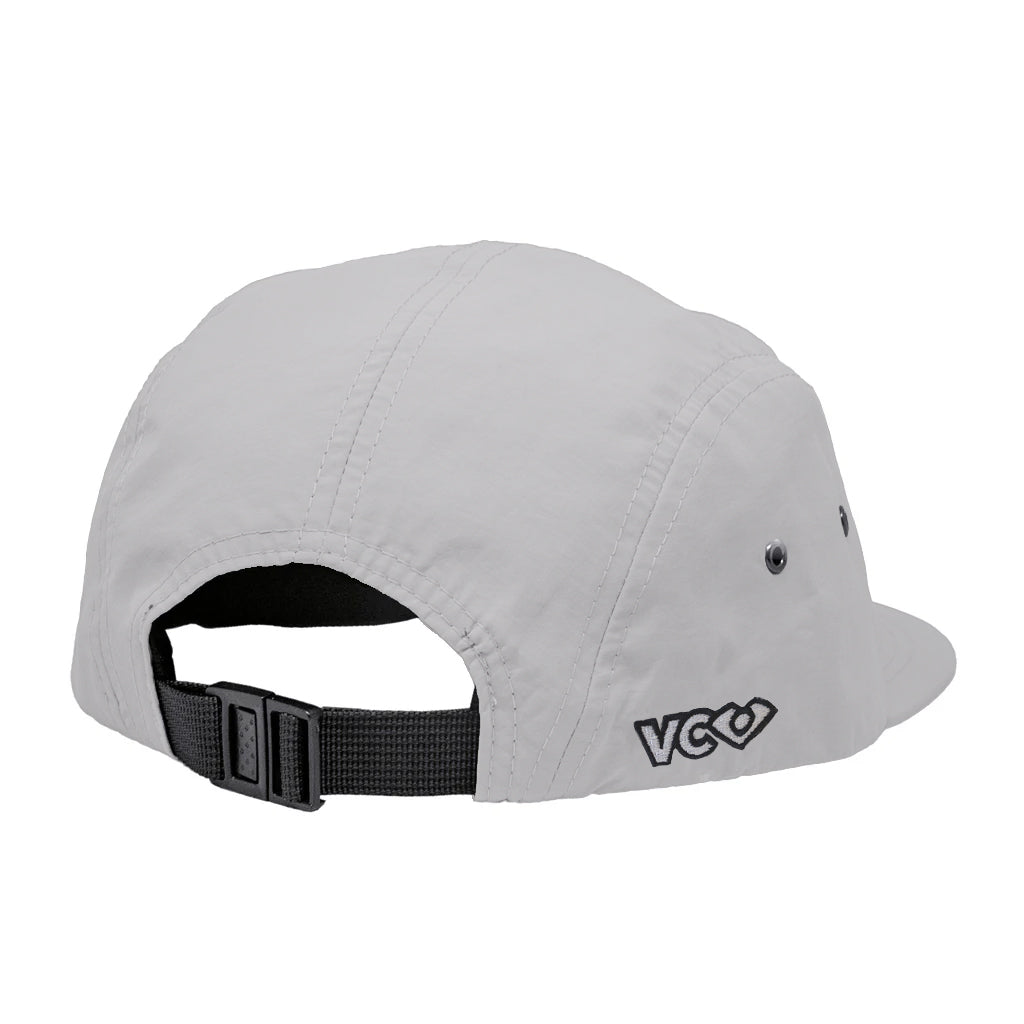 VC Ultimate Shadow Grey Performance Taslon Embroidered VC Logo Five Panel Hat Rear Quarter View With Black Buckle Clasp