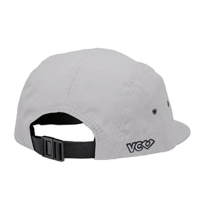 VC Ultimate Shadow Grey Performance Taslon Embroidered VC Logo Five Panel Hat Rear Quarter View With Black Buckle Clasp