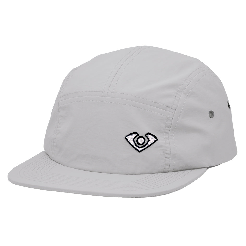 VC Ultimate Shadow Grey Performance Taslon With White Embroidered VC Logo Five Panel Hat Quarter View