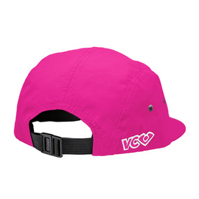 VC Ultimate Pink Performance Taslon Embroidered VC Logo Five Panel Hat Rear Quarter View With Black Buckle Clasp