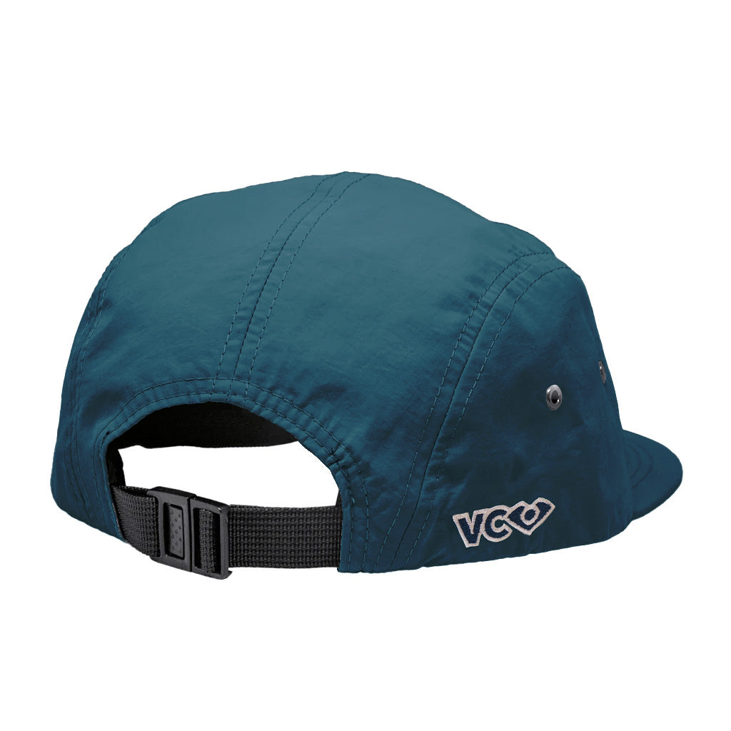 VC Ultimate Performance Taslon Midnight Green Embroidered VC Logo Five Panel Hat Rear Quarter View With Black Buckle Clasp