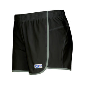 VC Ultimate Frisbee Performance Athletic Apparel Black Shorty Shorts with Sage Green Piping and Pockets