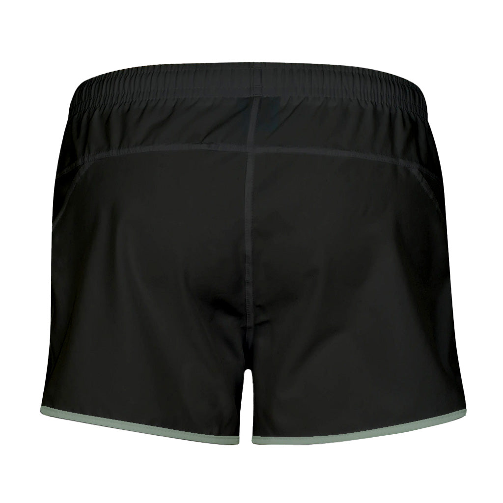 VC Ultimate Frisbee Performance Athletic Apparel Black Shorty Shorts with Sage Green Piping and Pockets