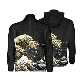 Hokusai Wave Black Gold Windbreaker