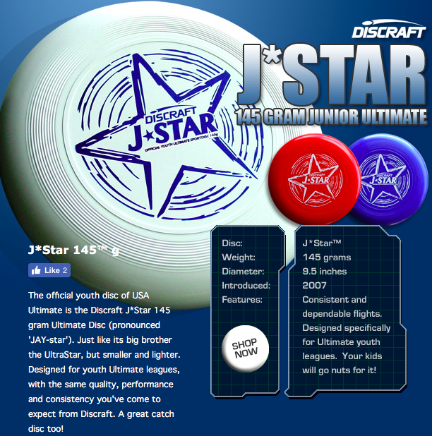 Ultimate Frisbee Disc Discraft J-Star Youth